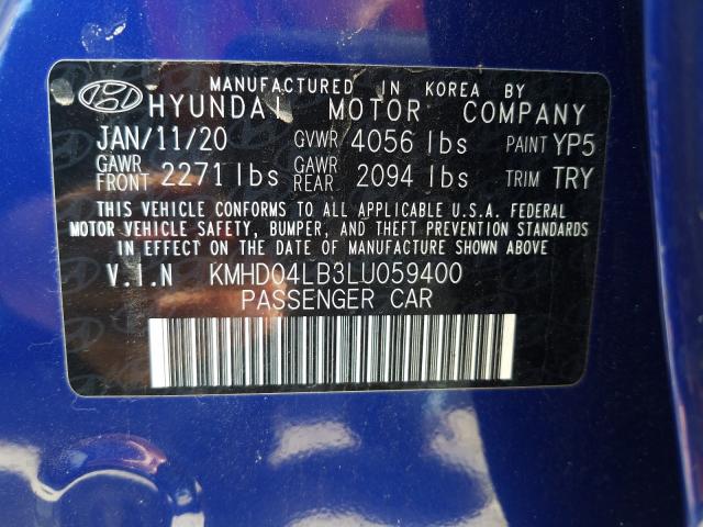2020 HYUNDAI ELANTRA SP KMHD04LB3LU059400