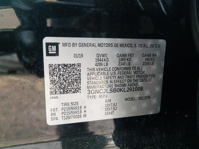2019 CHEVROLET TRAX 1LT 3GNCJLSB0KL291008