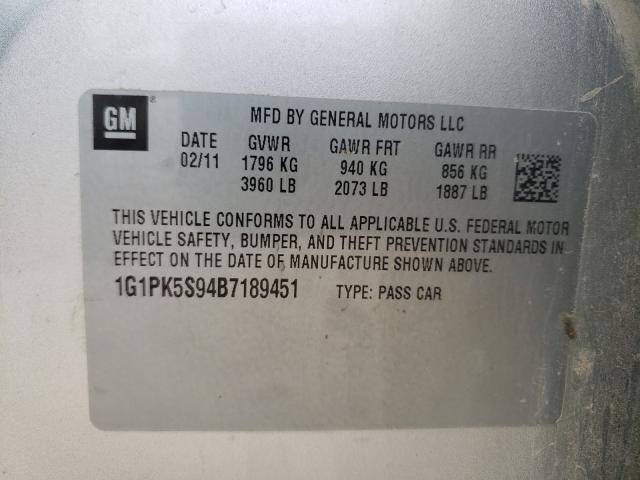 2011 CHEVROLET CRUZE ECO 1G1PK5S94B7189451