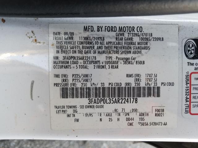 2010 FORD FUSION HYB 3FADP0L35AR224178