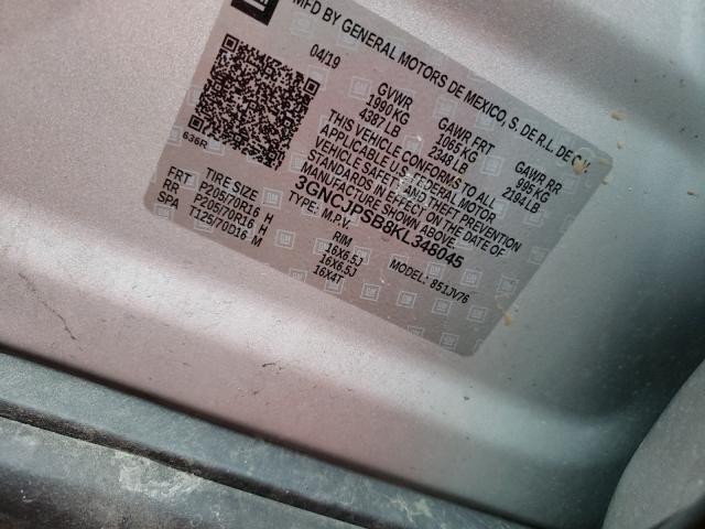 2019 CHEVROLET TRAX 1LT 3GNCJPSB8KL348045