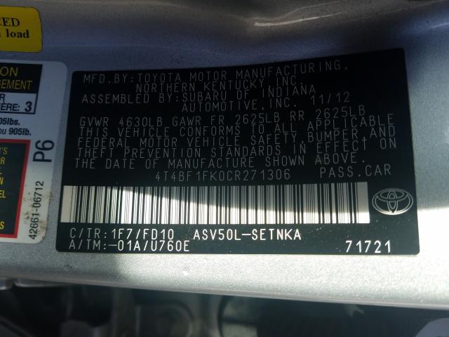 2012 TOYOTA CAMRY BASE - 4T4BF1FK0CR271306