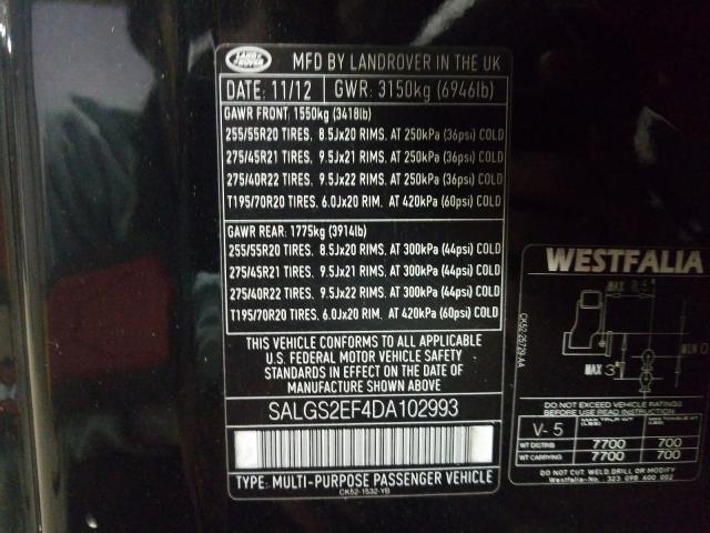 2013 LAND ROVER RANGE ROVE SALGS2EF4DA102993