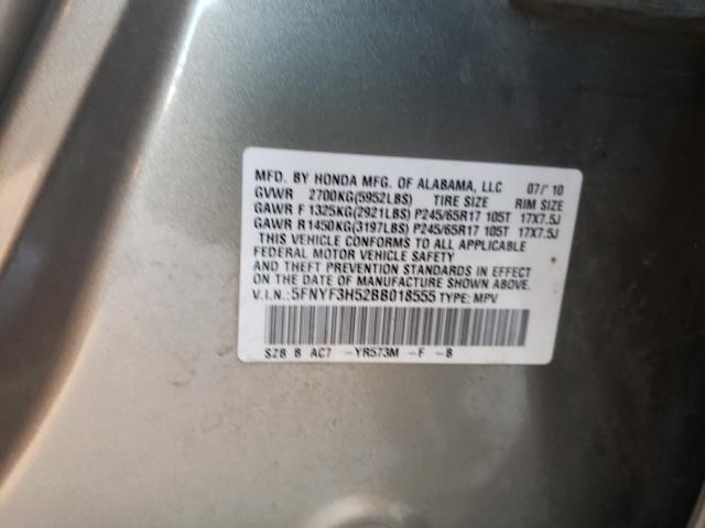 2011 HONDA PILOT EXL 5FNYF3H52BB018555