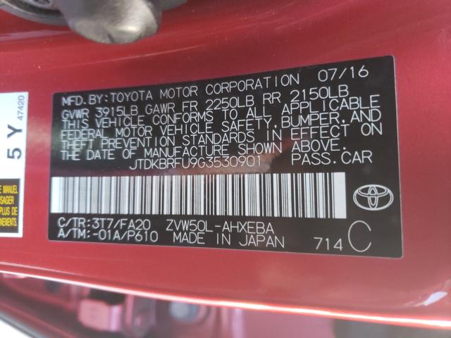 2016 TOYOTA PRIUS JTDKBRFU9G3530901