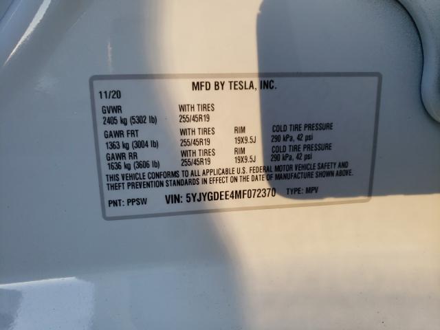 2021 TESLA MODEL Y 5YJYGDEE4MF072370