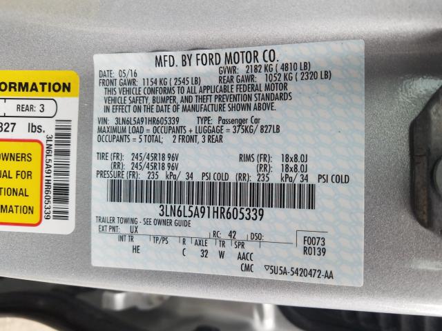 2017 LINCOLN MKZ PREMIE 3LN6L5A91HR605339