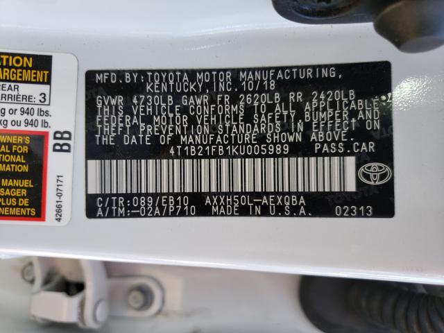 2019 TOYOTA AVALON XLE 4T1B21FB1KU005989