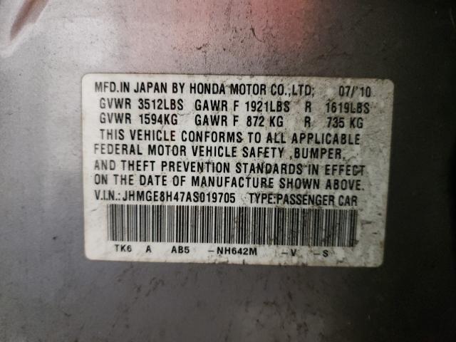 2010 HONDA FIT SPORT JHMGE8H47AS019705