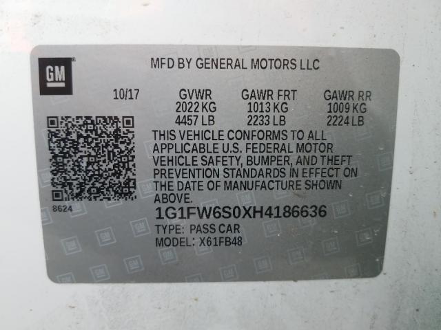 2017 CHEVROLET BOLT EV LT 1G1FW6S0XH4186636