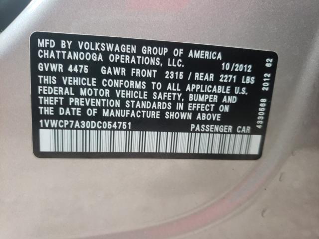 2013 VOLKSWAGEN PASSAT SEL 1VWCP7A30DC054751