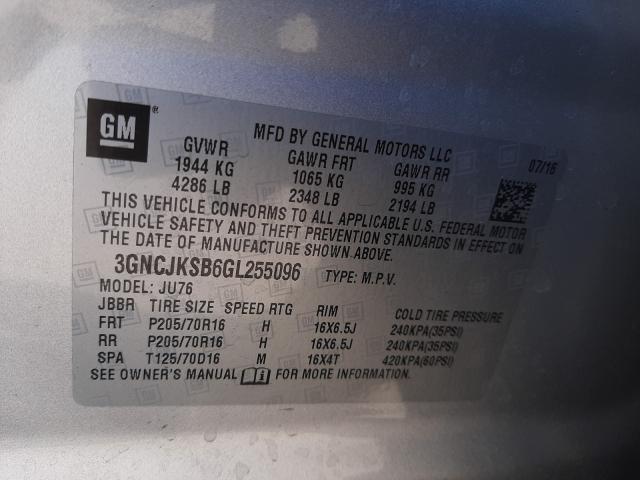 2016 CHEVROLET TRAX LS 3GNCJKSB6GL255096