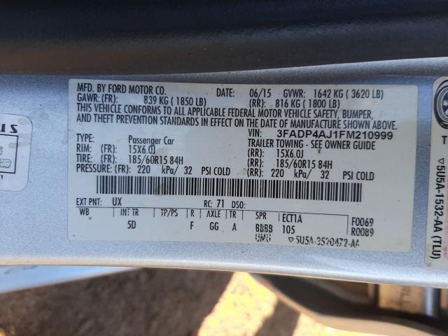 2015 FORD FIESTA S 3FADP4AJ1FM210999