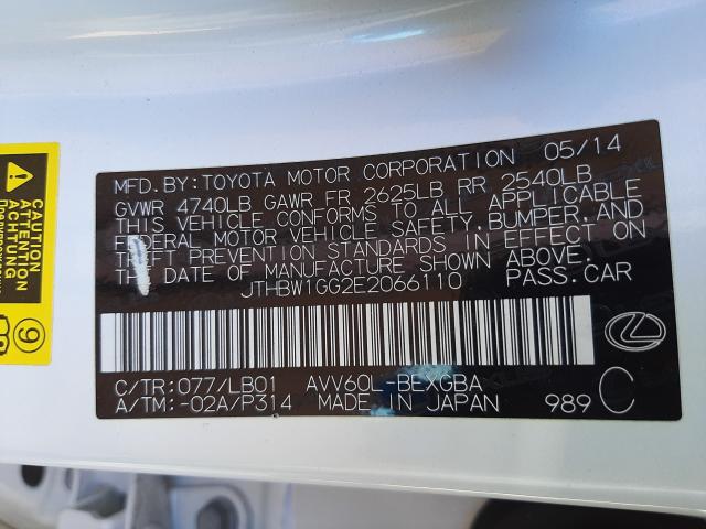 2014 LEXUS ES 300H JTHBW1GG2E2066110