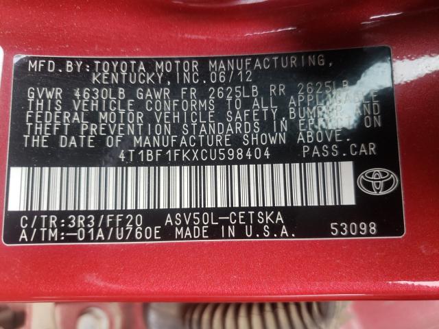 2012 TOYOTA CAMRY BASE 4T1BF1FKXCU598404