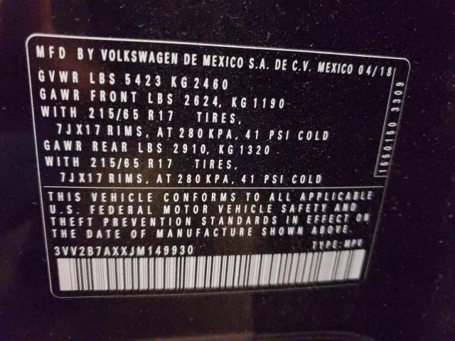 2018 VOLKSWAGEN TIGUAN SE 3VV2B7AXXJM149930