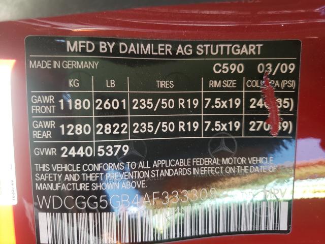 2010 MERCEDES-BENZ GLK 350 WDCGG5GB4AF333308