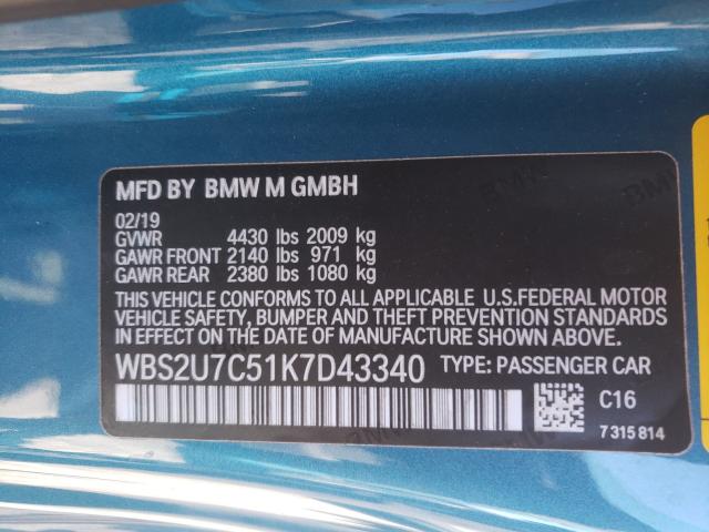 2019 BMW M2 COMPETI WBS2U7C51K7D43340