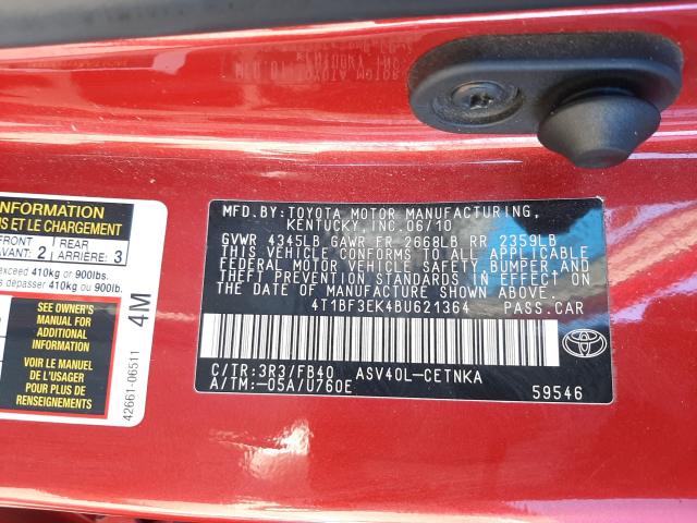 2011 TOYOTA CAMRY BASE 4T1BF3EK4BU621364