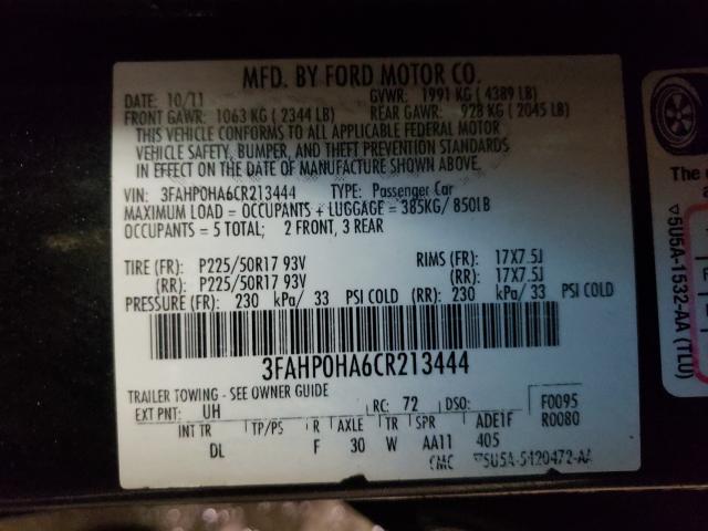 2012 FORD FUSION 3FAHP0HA6CR213444