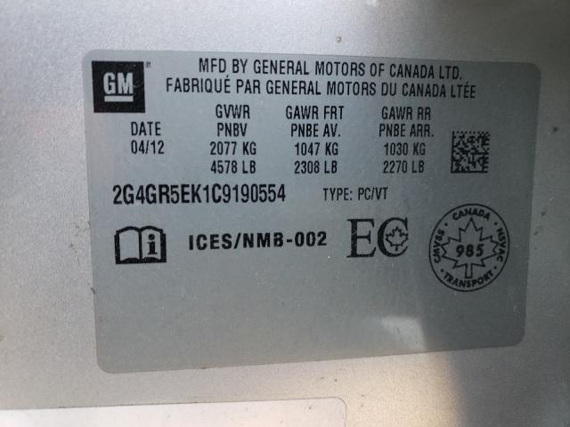 2012 BUICK REGAL 2G4GR5EK1C9190554