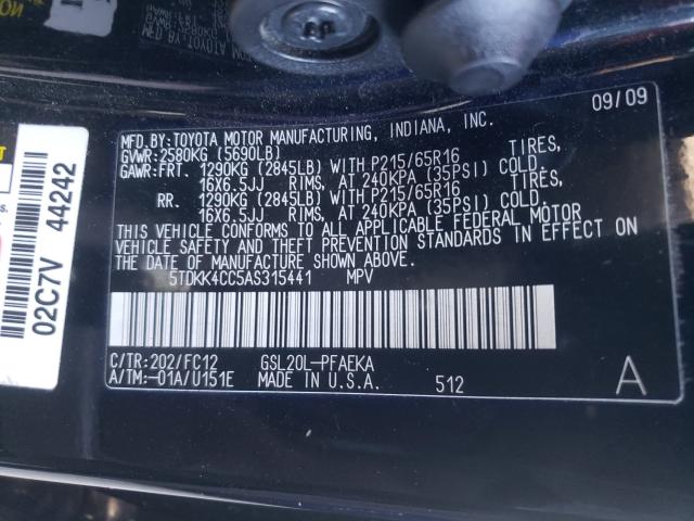 2010 TOYOTA SIENNA CE 5TDKK4CC5AS315441