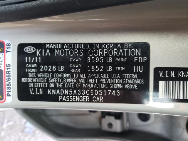 2012 KIA RIO EX KNADN5A33C6051743