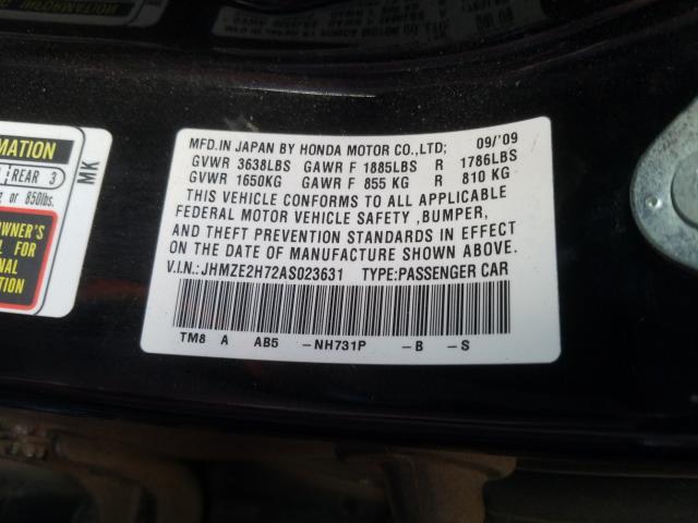 2010 HONDA INSIGHT EX JHMZE2H72AS023631