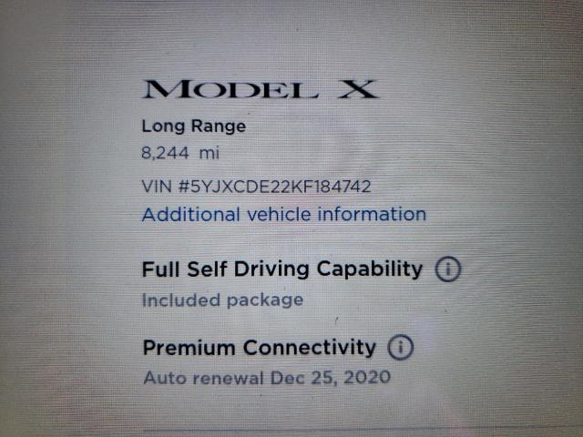 2019 TESLA MODEL X 5YJXCDE22KF184742