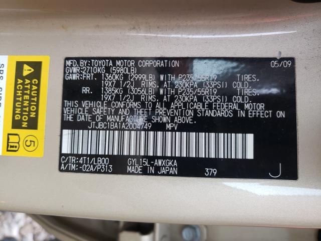 2010 LEXUS RX 450 JTJBC1BA1A2004749