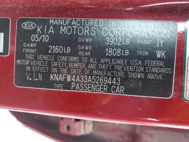 2010 KIA FORTE SX KNAFW4A33A5269443