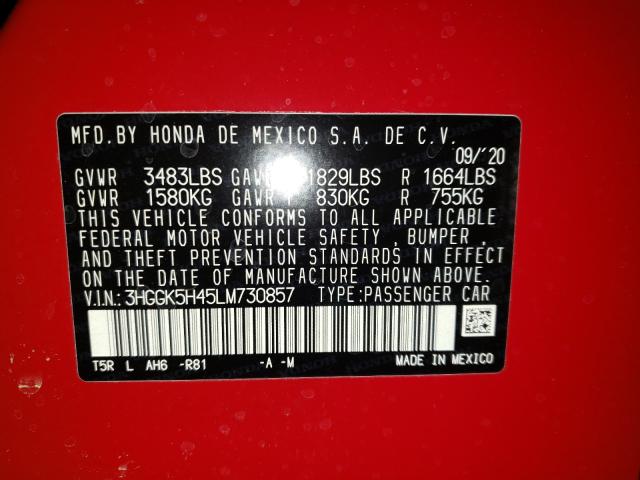 2020 HONDA FIT LX 3HGGK5H45LM730857
