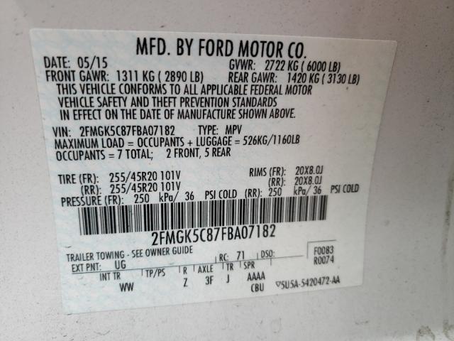 2015 FORD FLEX SEL 2FMGK5C87FBA07182
