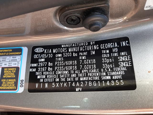 2011 KIA SORENTO BA 5XYKT4A27BG114355