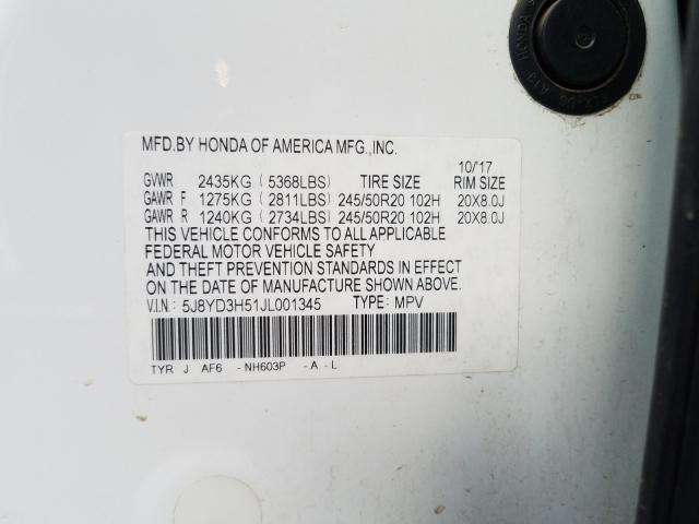 2018 ACURA MDX TECHNO 5J8YD3H51JL001345