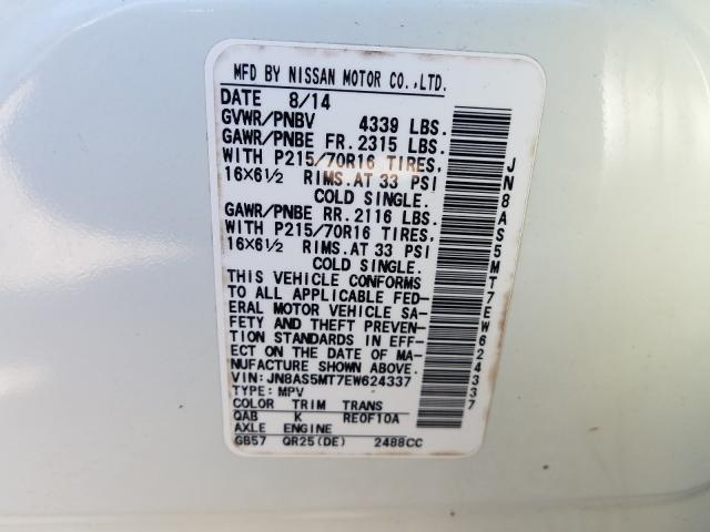 2014 NISSAN ROGUE SELE JN8AS5MT7EW624337