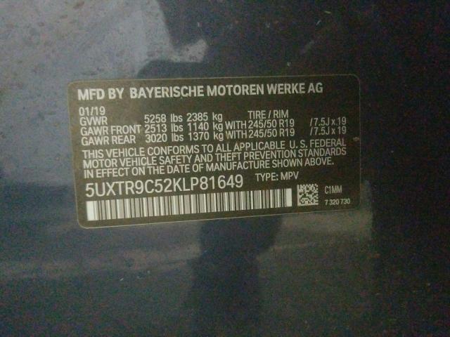 2019 BMW X3 XDRIVE3 5UXTR9C52KLP81649