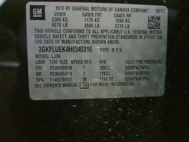 2017 GMC TERRAIN SL 2GKFLUEK4H6345316