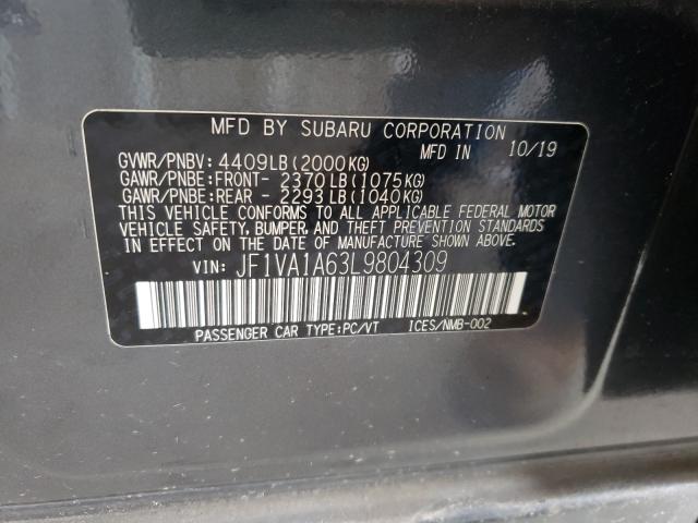 2020 SUBARU WRX JF1VA1A63L9804309