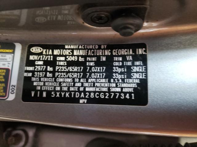 2012 KIA SORENTO BA 5XYKTDA28CG277341