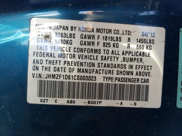2012 HONDA CR-Z EX JHMZF1D61CS003023