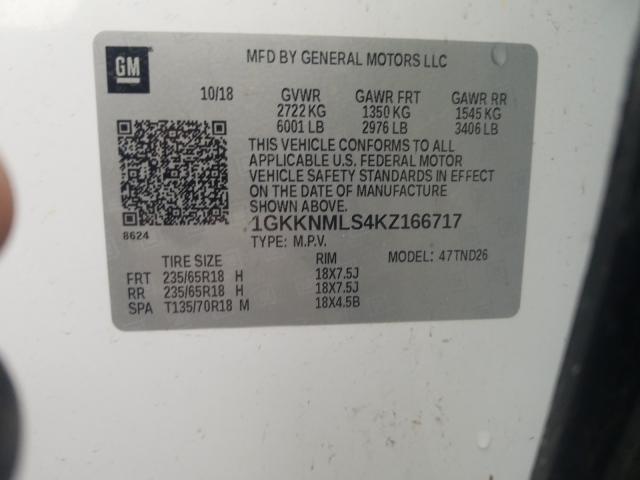 2019 GMC ACADIA SLT 1GKKNMLS4KZ166717