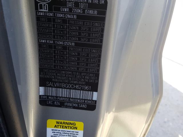 2012 LAND ROVER RANGE ROVE SALVR1BG0CH621961