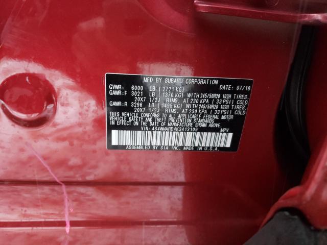 2019 SUBARU ASCENT TOU 4S4WMARD4K3413109