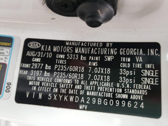 2011 KIA SORENTO SX 5XYKWDA29BG099624