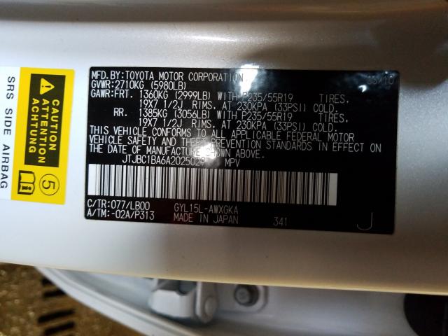 2010 LEXUS RX 450 JTJBC1BA6A2025029