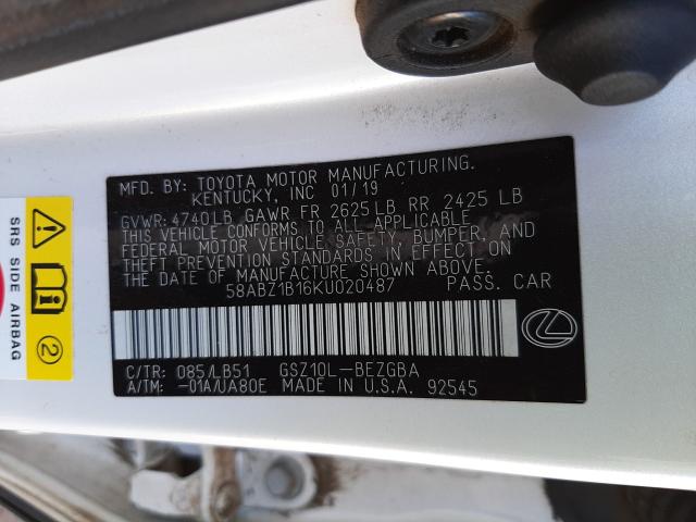 2019 LEXUS ES 350 58ABZ1B16KU020487