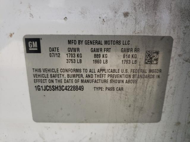 2012 CHEVROLET SONIC LT 1G1JC5SH3C4228849