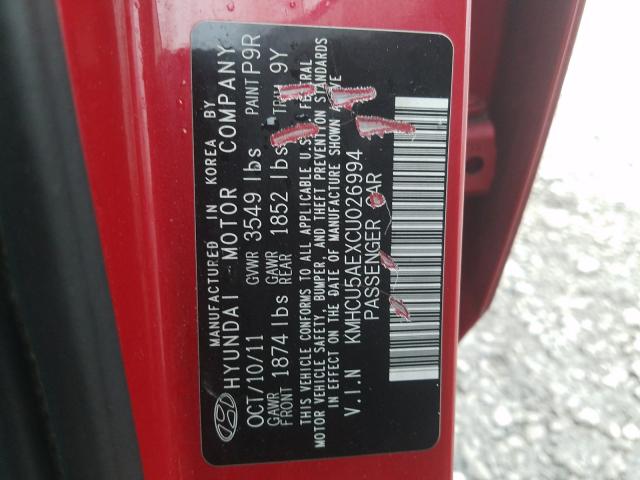 2012 HYUNDAI ACCENT GLS KMHCU5AEXCU026994