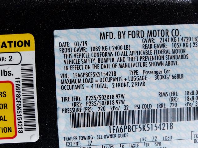 2019 FORD MUSTANG GT 1FA6P8CF5K5154218